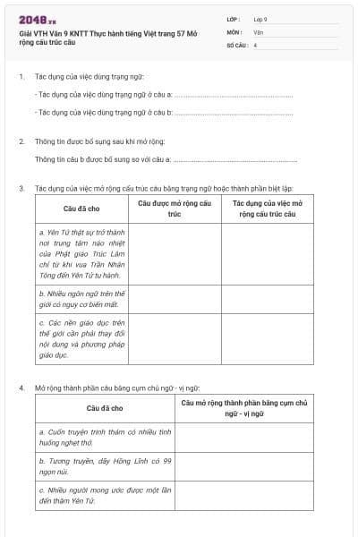 Giải VTH Văn 9 KNTT Thực hành tiếng Việt trang 57 Mở rộng cấu trúc câu