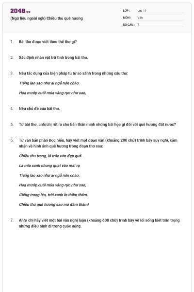 (Ngữ liệu ngoài sgk) Chiều thu quê hương