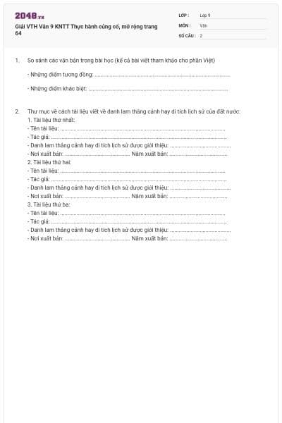 Giải VTH Văn 9 KNTT Thực hành củng cố, mở rộng trang 64