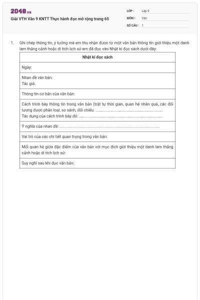 Giải VTH Văn 9 KNTT Thực hành đọc mở rộng trang 65