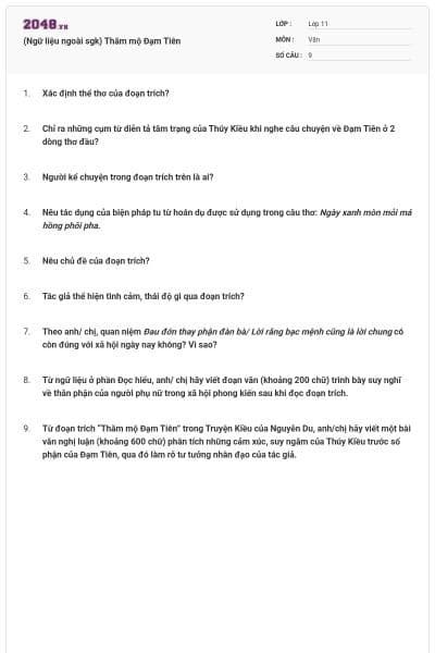 (Ngữ liệu ngoài sgk) Thăm mộ Đạm Tiên