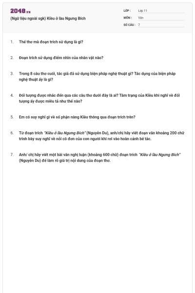 (Ngữ liệu ngoài sgk) Kiều ở lầu Ngưng Bích