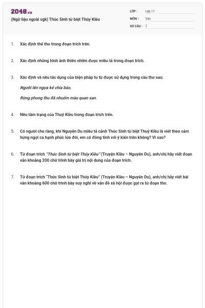 (Ngữ liệu ngoài sgk) Thúc Sinh từ biệt Thúy Kiều