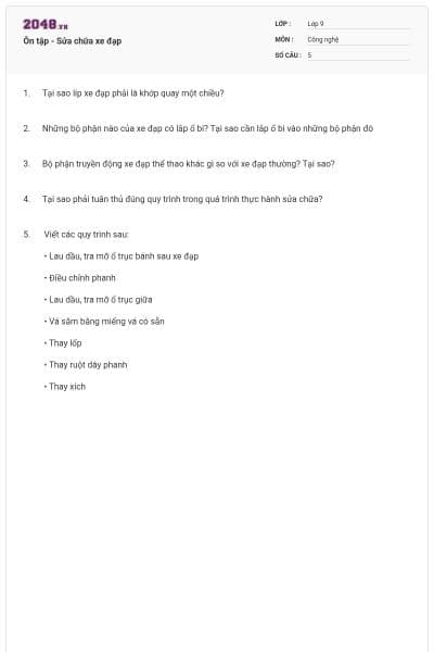 Ôn tập - Sửa chữa xe đạp