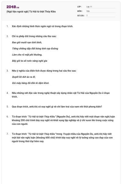 (Ngữ liệu ngoài sgk) Từ Hải từ biệt Thúy Kiều