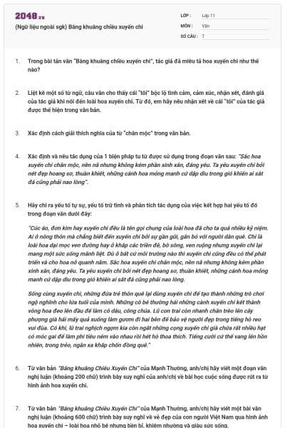 (Ngữ liệu ngoài sgk) Bâng khuâng chiều xuyến chi