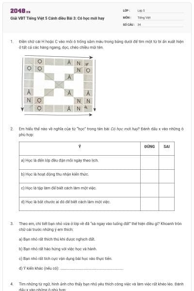 Giải VBT Tiếng Việt 5 Cánh diều Bài 3: Có học mới hay