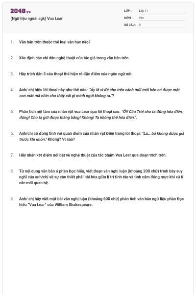 (Ngữ liệu ngoài sgk) Vua Lear