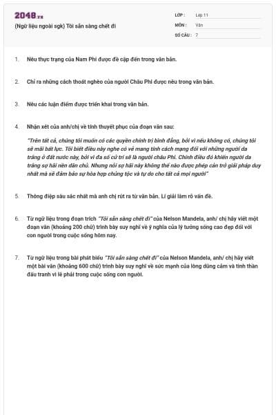 (Ngữ liệu ngoài sgk) Tôi sẵn sàng chết đi