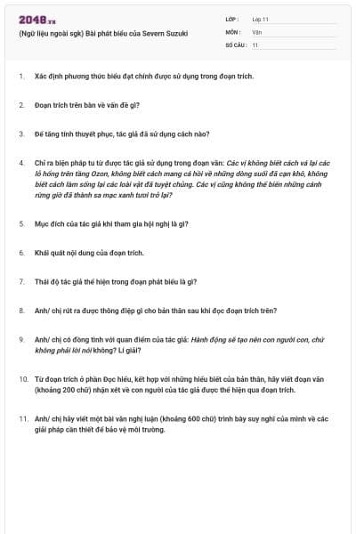 (Ngữ liệu ngoài sgk) Bài phát biểu của Severn Suzuki