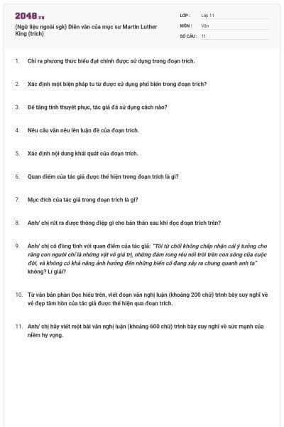 (Ngữ liệu ngoài sgk) Diễn văn của mục sư Martin Luther King (trích)