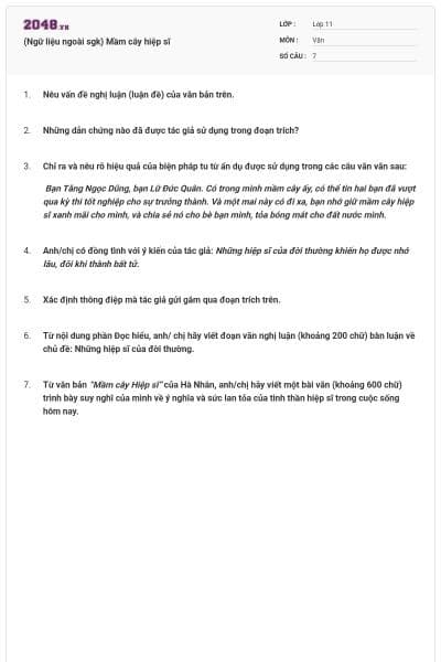 (Ngữ liệu ngoài sgk) Mầm cây hiệp sĩ