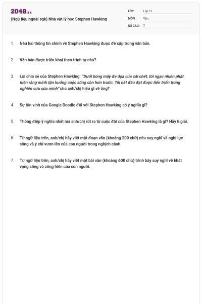 (Ngữ liệu ngoài sgk) Nhà vật lý học Stephen Hawking