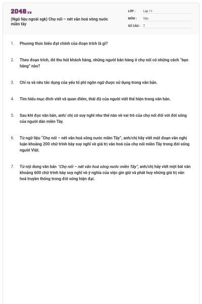 (Ngữ liệu ngoài sgk) Chợ nổi – nét văn hoá sông nước miền tây