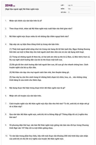 (Ngữ liệu ngoài sgk) Nữ thần nghề mộc