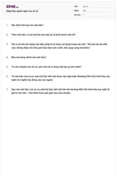 (Ngữ liệu ngoài sgk) Lúa và cỏ