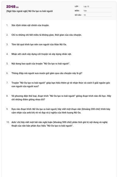 (Ngữ liệu ngoài sgk) Nữ Oa tạo ra loài người