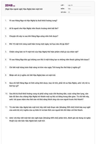 (Ngữ liệu ngoài sgk) Hậu Nghệ bắn mặt trời