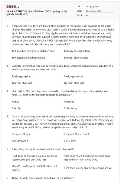 Đề thi thử THPTQG năm 2019 Môn GDCD cực hay có lời giải chi tiết(đề số 1)