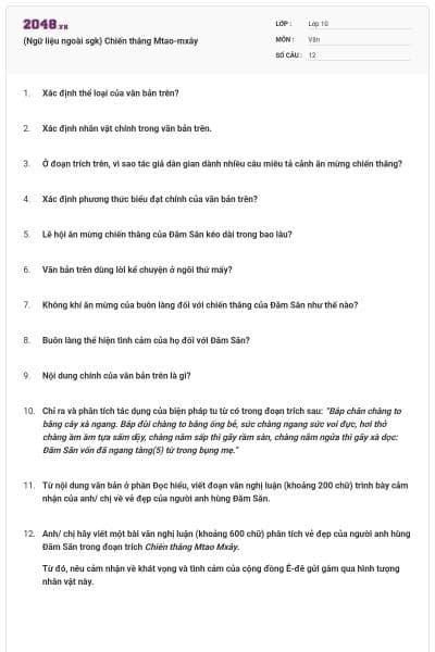 (Ngữ liệu ngoài sgk) Chiến thắng Mtao-mxây