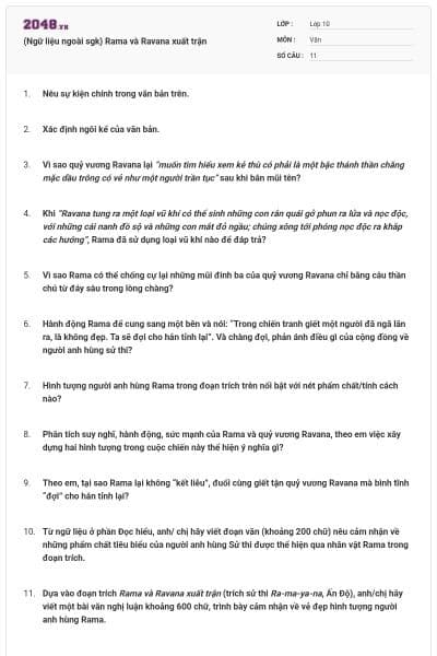 (Ngữ liệu ngoài sgk) Rama và Ravana xuất trận