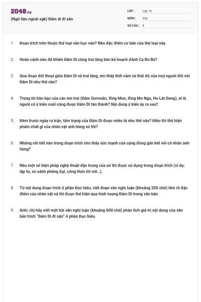 (Ngữ liệu ngoài sgk) Đăm di đi săn