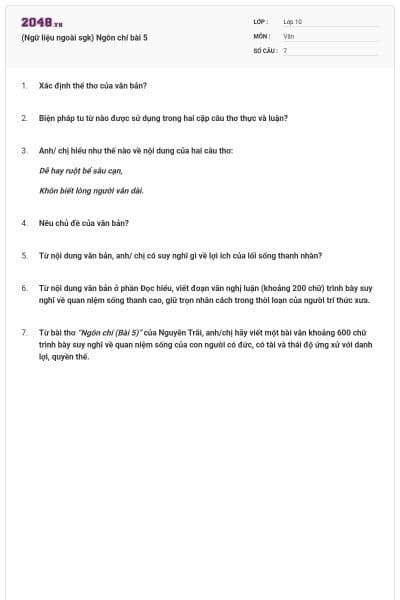 (Ngữ liệu ngoài sgk) Ngôn chí bài 5