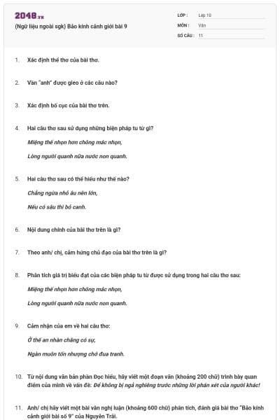 (Ngữ liệu ngoài sgk) Bảo kính cảnh giới bài 9