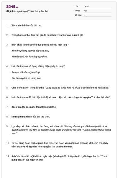 (Ngữ liệu ngoài sgk) Thuật hứng bài 24