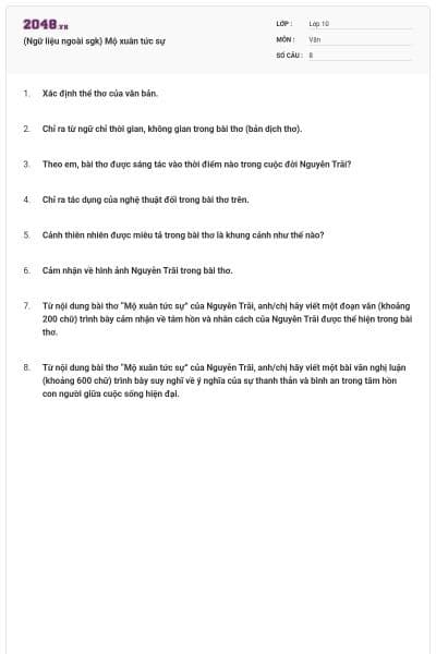 (Ngữ liệu ngoài sgk) Mộ xuân tức sự