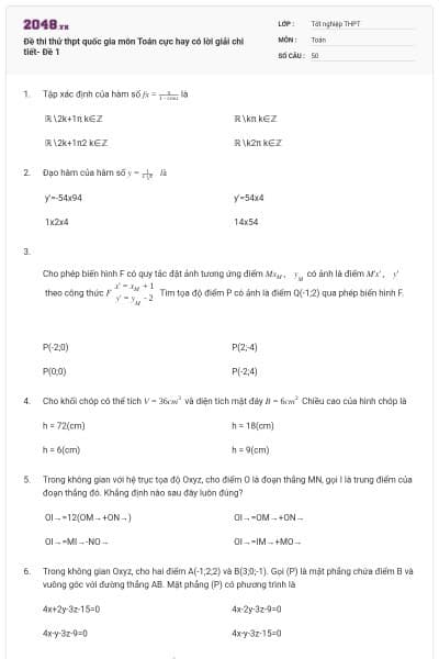 Đề thi thử thpt quốc gia môn Toán cực hay có lời giải chi tiết- Đề 1