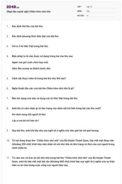 (Ngữ liệu ngoài sgk) Chiều hôm nhớ nhà