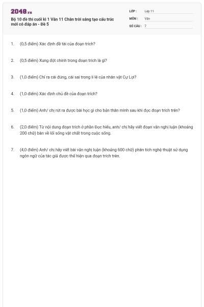 Bộ 10 đề thi cuối kì 1 Văn 11 Chân trời sáng tạo cấu trúc mới có đáp án - Đề 5