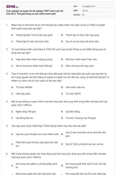 Trắc nghiệm ôn luyện thi tốt nghiệp THPT môn Lịch Sử Chủ đề 4: Thế giới trong và sau chiến tranh lạnh