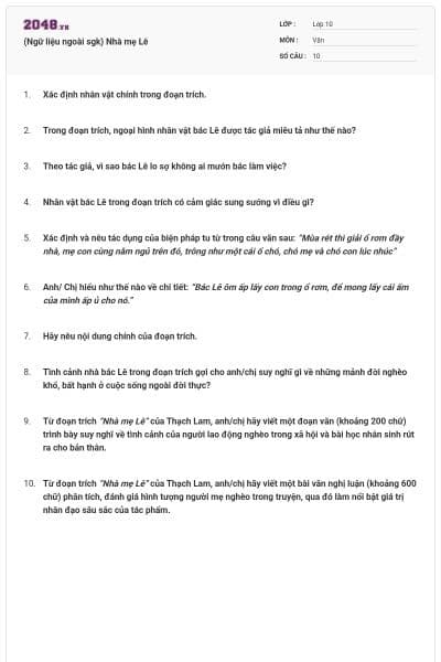 (Ngữ liệu ngoài sgk) Nhà mẹ Lê