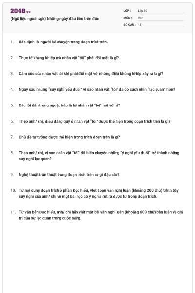 (Ngữ liệu ngoài sgk) Những ngày đầu tiên trên đảo