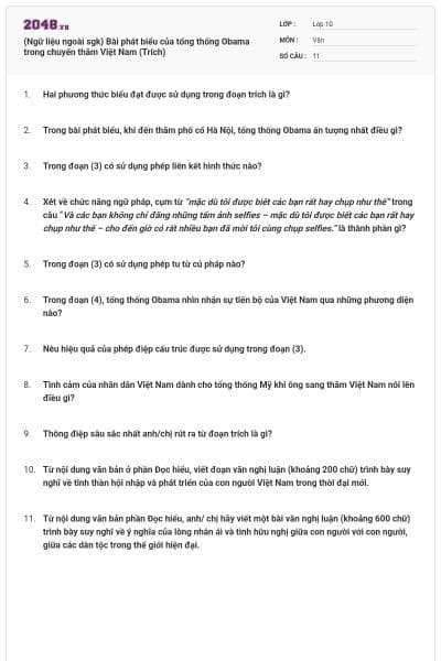 (Ngữ liệu ngoài sgk) Bài phát biểu của tổng thống Obama trong chuyến thăm Việt Nam (Trích)