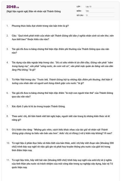 (Ngữ liệu ngoài sgk) Bàn về nhân vật Thánh Gióng