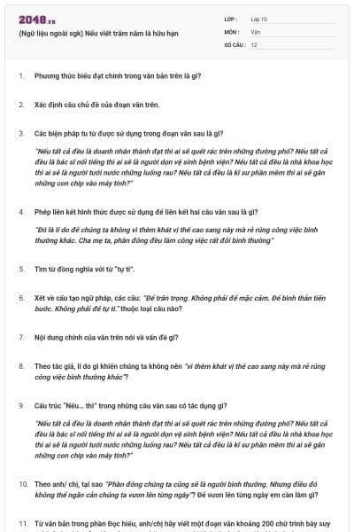 (Ngữ liệu ngoài sgk) Nếu viết trăm năm là hữu hạn