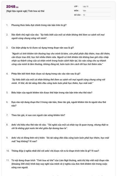 (Ngữ liệu ngoài sgk) Tinh hoa xử thế