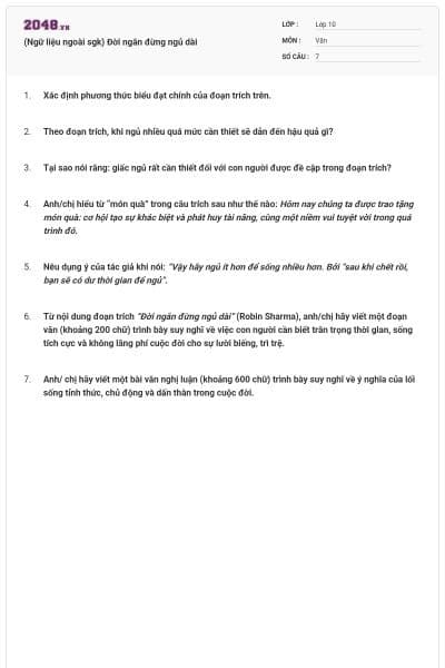 (Ngữ liệu ngoài sgk) Đời ngắn đừng ngủ dài