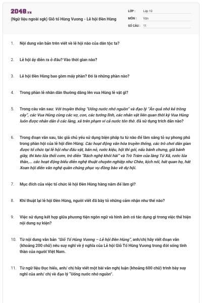 (Ngữ liệu ngoài sgk) Giỗ tổ Hùng Vương - Lễ hội Đền Hùng