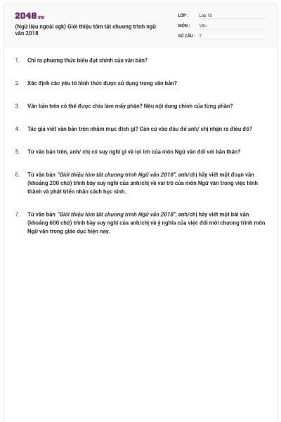 (Ngữ liệu ngoài sgk) Giới thiệu tóm tắt chương trình ngữ văn 2018