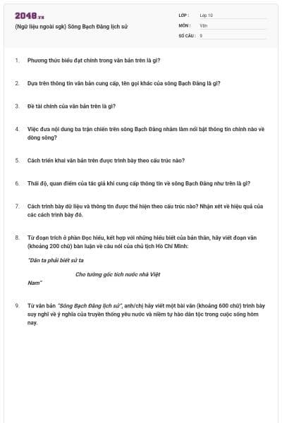 (Ngữ liệu ngoài sgk) Sông Bạch Đằng lịch sử