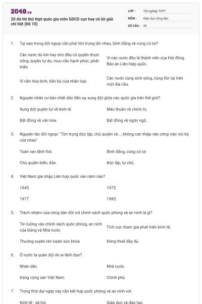 20 đề thi thử thpt quốc gia môn GDCD cực hay có lời giải chi tiết (Đề 10)