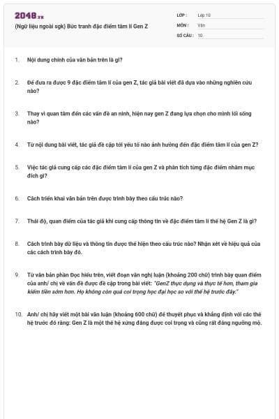 (Ngữ liệu ngoài sgk) Bức tranh đặc điểm tâm lí Gen Z