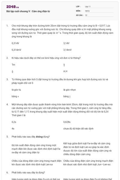 Bài tập cuối chương V : Cảm ứng điện từ