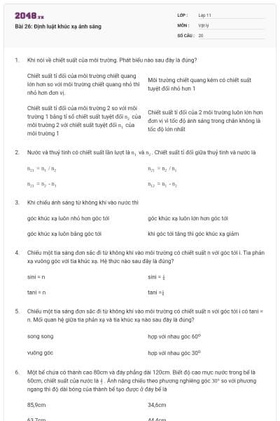 Bài 26: Định luật khúc xạ ánh sáng