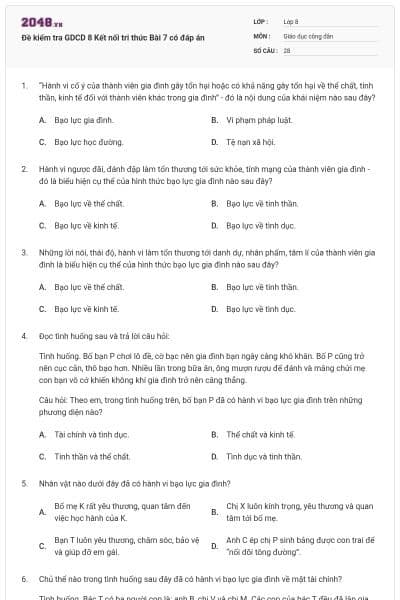 Đề kiểm tra GDCD 8 Kết nối tri thức Bài 7 có đáp án