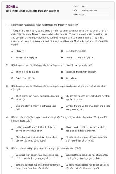 Đề kiểm tra GDCD 8 Kết nối tri thức Bài 9 có đáp án